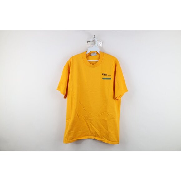 Vintage 90s Mens Large Spell Out Boise Marketing Services T-Shirt Yellow USA - Picture 1 of 12